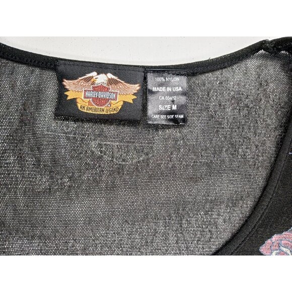 Harley Davidson Womens M Sheer Mesh Short Sleeve AOP Top Vintage Made In USA - Picture 10 of 12